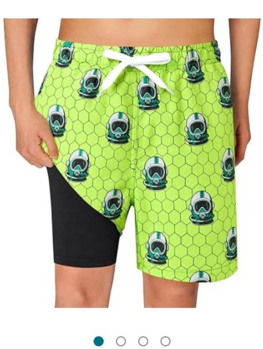 Boys Swim Trunks with Compression Liner Quick Dry Bathing Suit Green